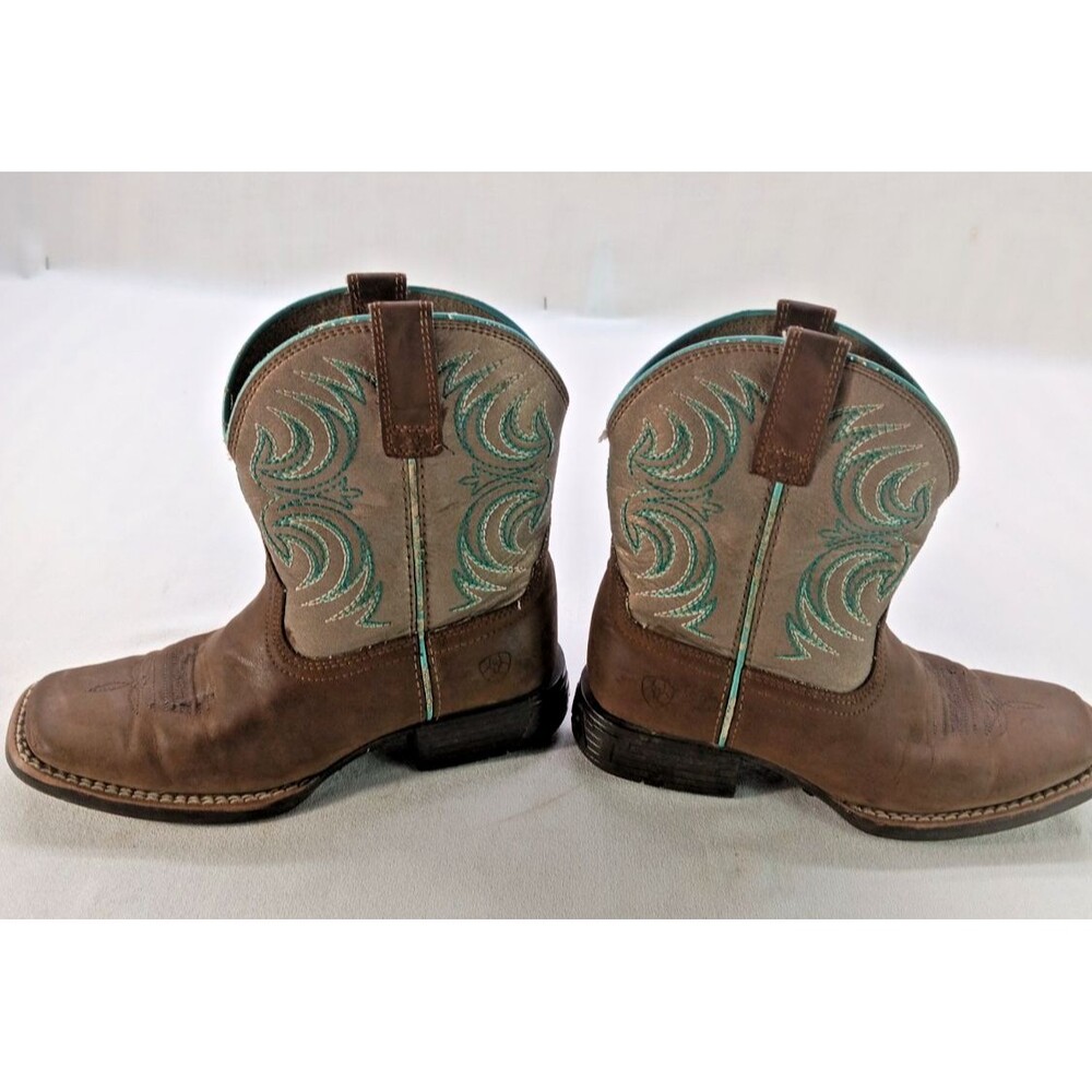 Ariat Western Cowboy Boots Childs 13 Brown Teal Embroidered Square Toe